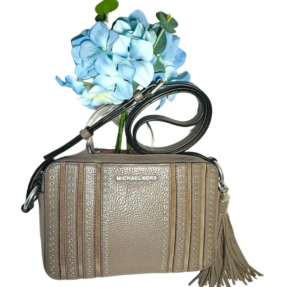NWOT Michael Kors | Brooklyn Leather Mini Grommets Crossbody Bag, Cinder Taupe - Picture 1 of 12